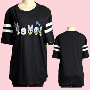 Disney Jrs + 1X Black Mickey Mouse & Friends Graphic Crew Neck Short Sleeve Tee